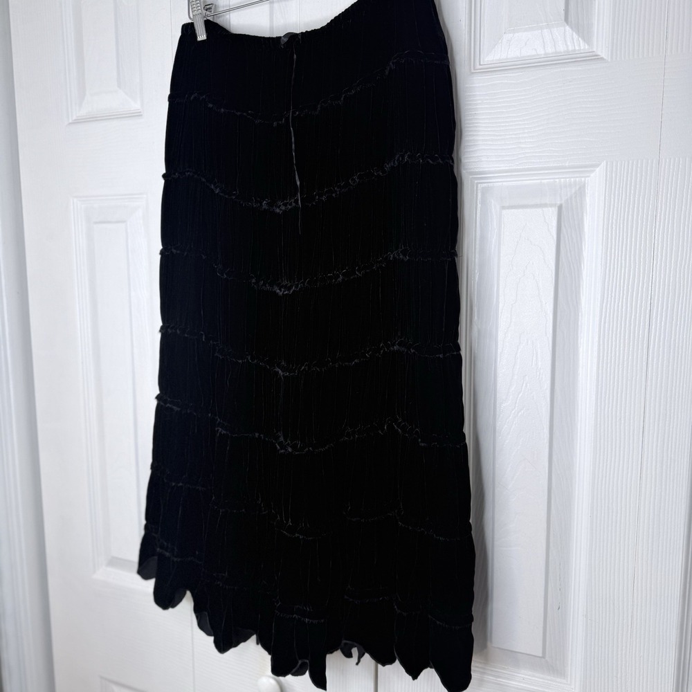 CC Couture Black Velvet Silk Blend Skirt Tiered Scalloped Whimsigoth Goth Y2K S - Picture 2 of 10